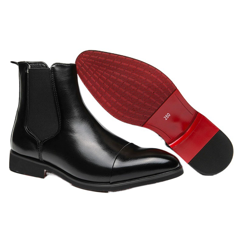 Осенне-зимние мужские ботинки больших размеров с острым носком Кожаные ботинки с высоким берцем Ботинки Martin на красной подошве Британские повседневные ботинки челси
