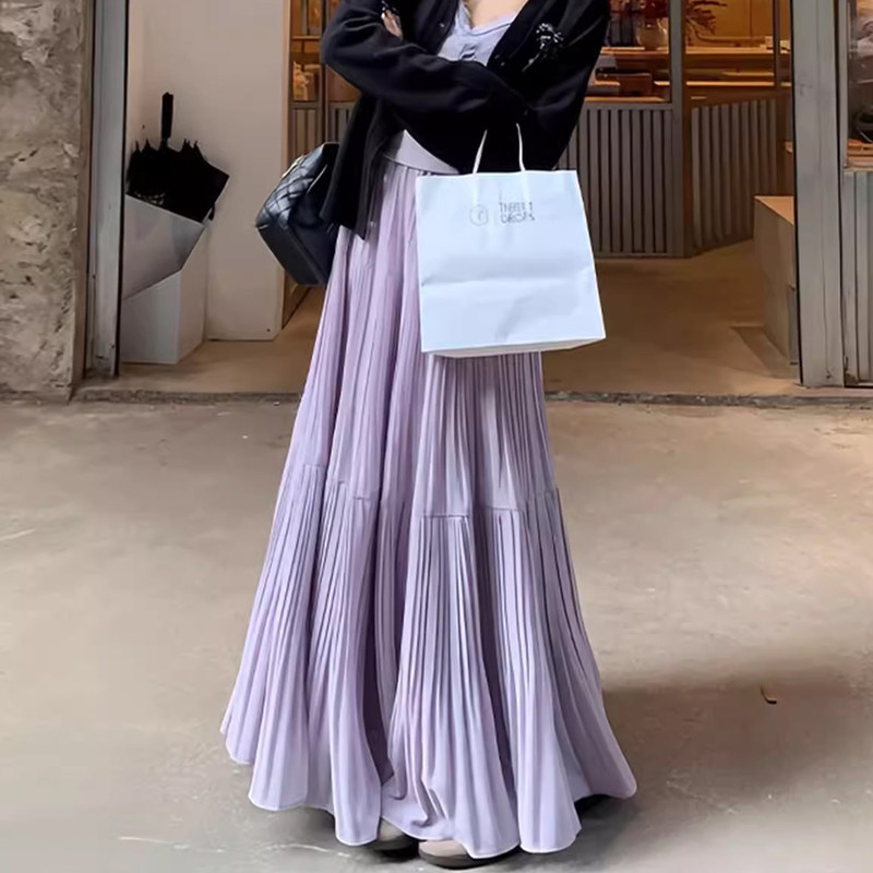 Purple Pleated Skirt, Women's Summer New Style A-Line Chiffon Cake Skirt, Long Skirt, Very Beautiful Tulle Skirt for Petite Women