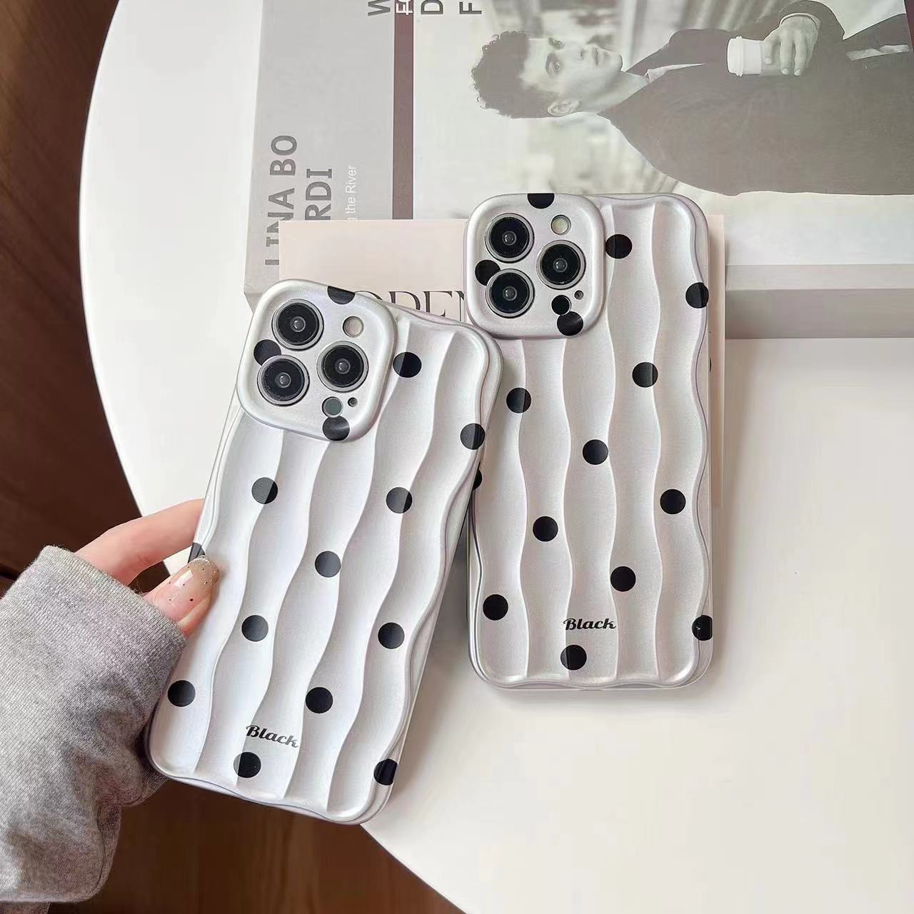 Punto de onda plateado galvanizado simple para iPhone14 patrón de onda 15ProMax Apple 12 funda para teléfono móvil 13 mujer 14PM