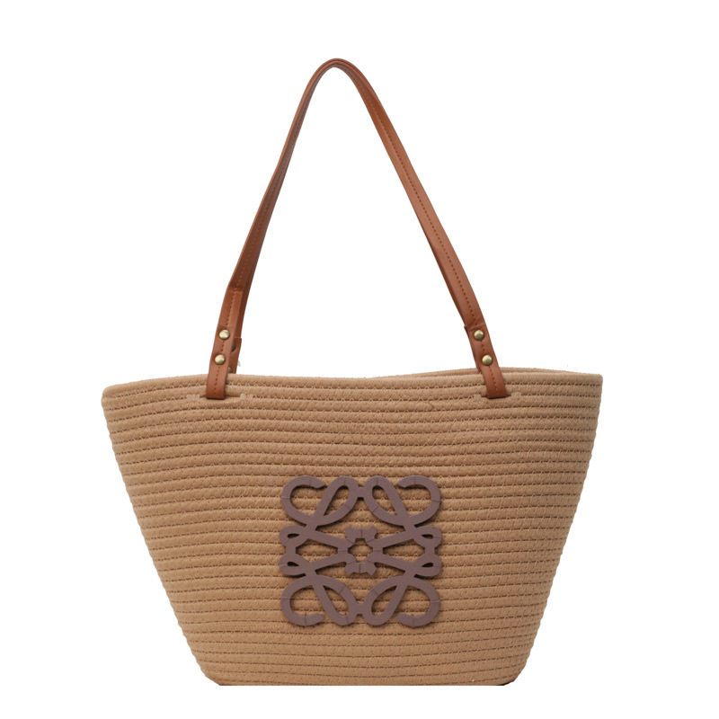 Large Capacity Casual Woven Handbag - New Cross-Border Vacation Beach Bag, Fashionable Shoulder Tote Bag For Women - Thumbnail 5