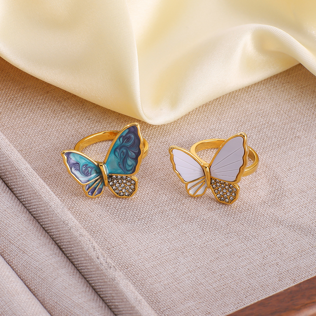 Open Rings Classification Wholesale Jewelry Vintage Style Butterfly Titanium Steel Plating Open Rings