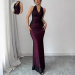 跨境欧美外贸亚马逊2025夏季新款女装性感挂脖网纱纯欲无袖连衣裙