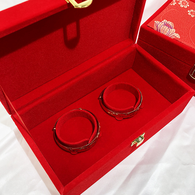 加高红绒锦布双手镯盒龙凤对镯盒黄金珠宝包装盒厂家直销现货批发