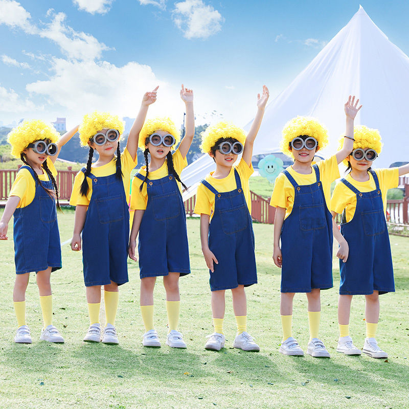六一儿童小黄人舞蹈服演出服可爱背带裤套装男女童幼儿园表演服装