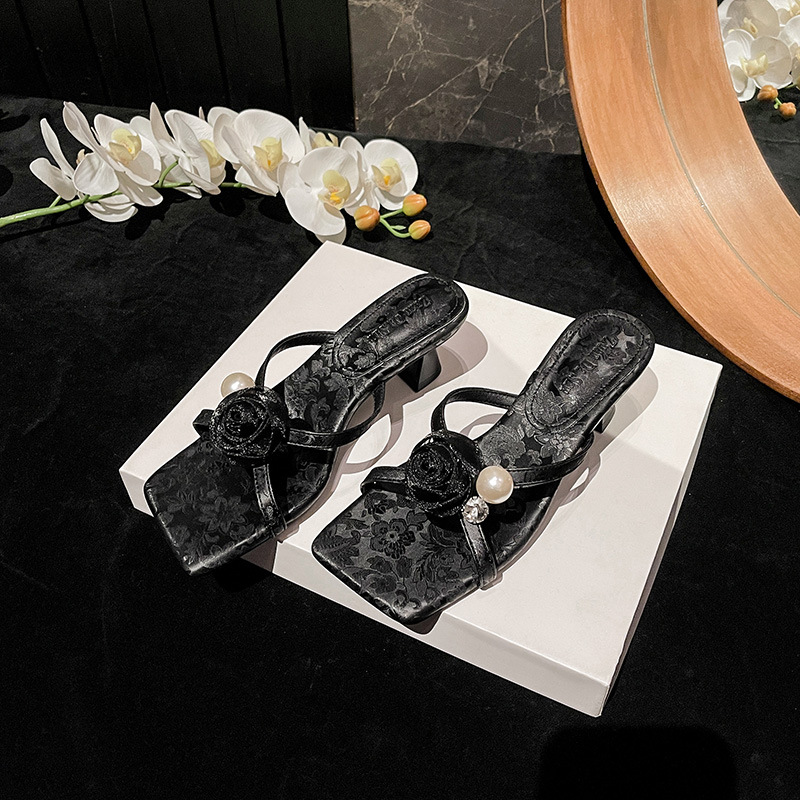 Women's Rhinestone Square-toed Sandals Heeled Fairy Style Shoes_voghion.com