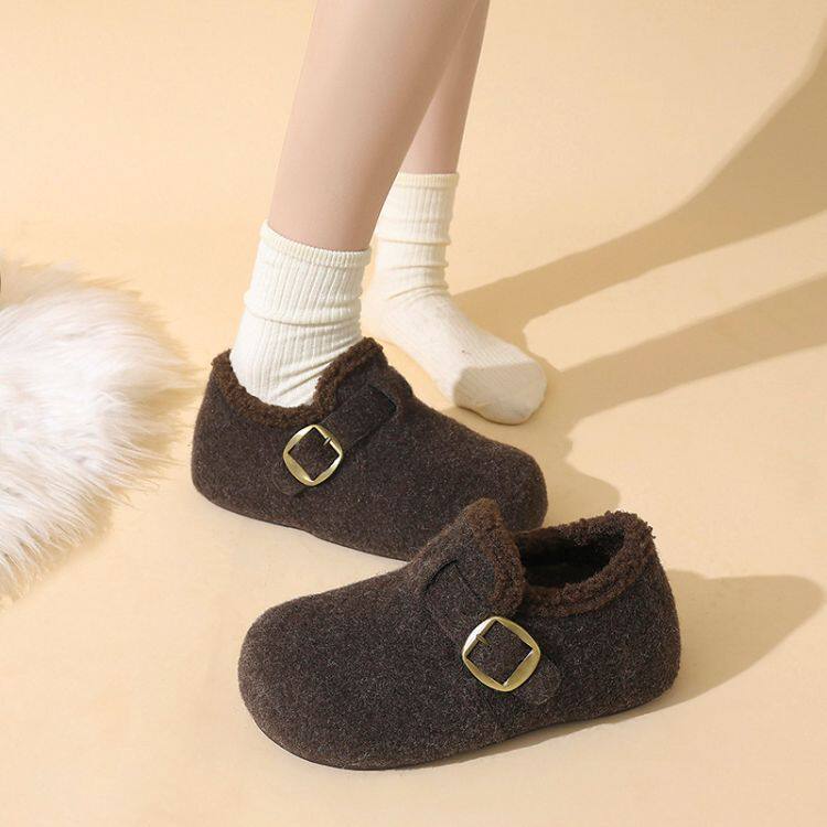 Giày lười nữ dạ lót lông dày, đế bằng tăng chiều cao bên trong, đi hai kiểu, giữ ấm mùa đông — TB01 Quần cotton nữ viền lông - Màu nâu cà phê [Hộp], TB01 Quần cotton nữ viền lông - màu xám [hộp] chi tiết 6
