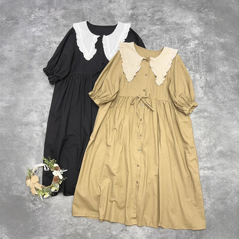 Japanese Style High-grade Cotton and Linen Dress Summer New Arrival Loose Large Size Fat Girl Maternity Dress Fashion Hot Girl A- line Dress