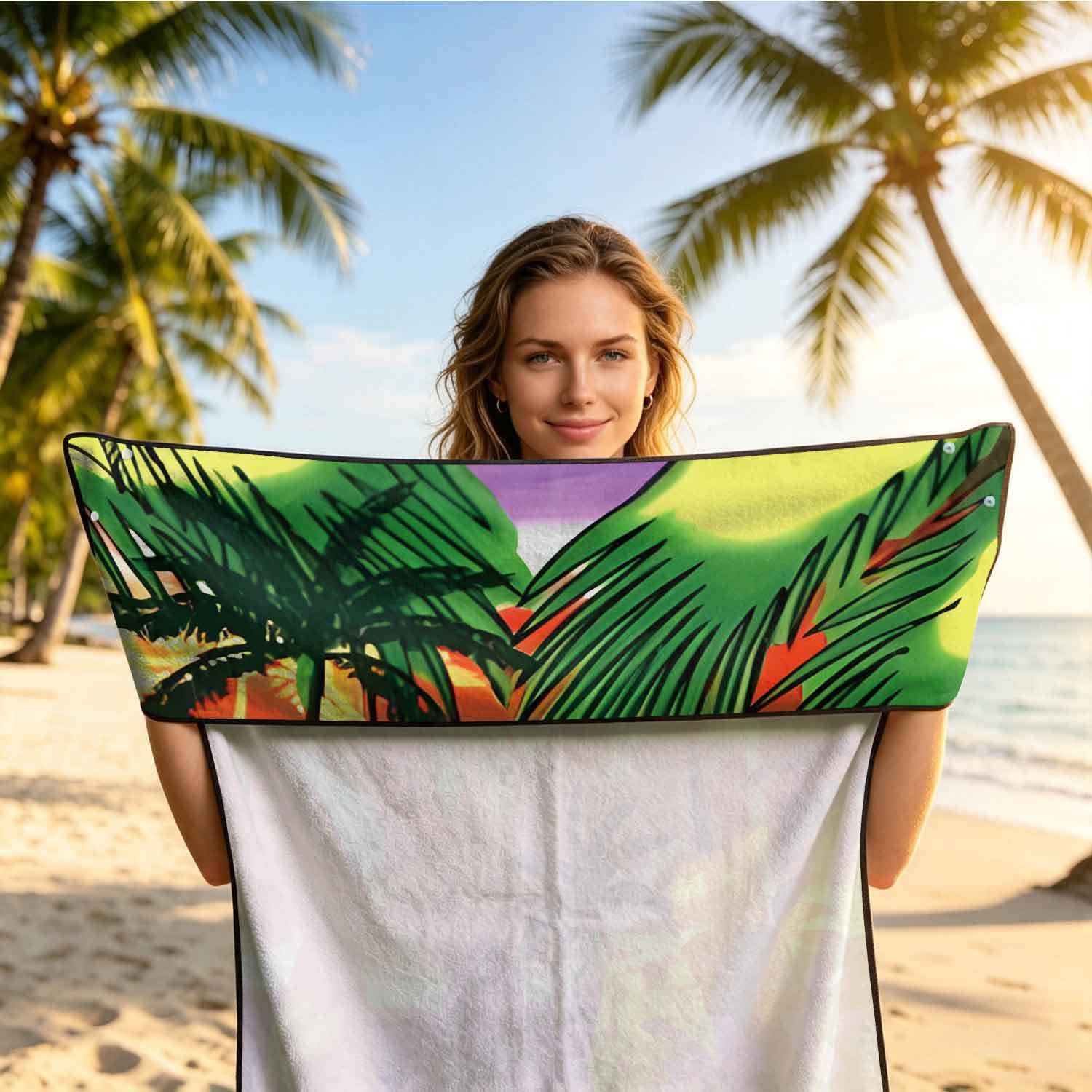 Printed bath towel and car seat cover 2-in-1, ultra-fine fiber outdoor beach and car dual-use universal seat cushion