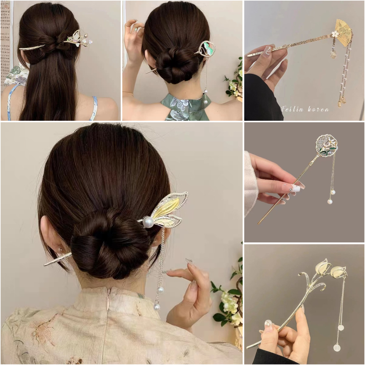 Estilo antiguo paso sacudida borla ventilador horquilla hembra de alto grado updo horquilla nuevo cheongsam chino Hanfu hairpin tocado