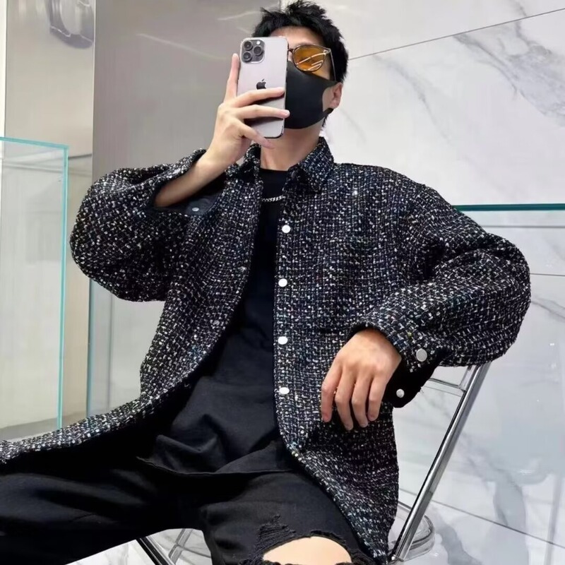Men's chunky knit sequin jacket, spring/autumn casual outerwear, Korean-style trendy Hong Kong fashion, fashionable plaid jacket Men's chunky knit sequin jacket, spring/autumn casual outerwear, Korean-style trendy Hong Kong fashion, fashionable plaid jacket
