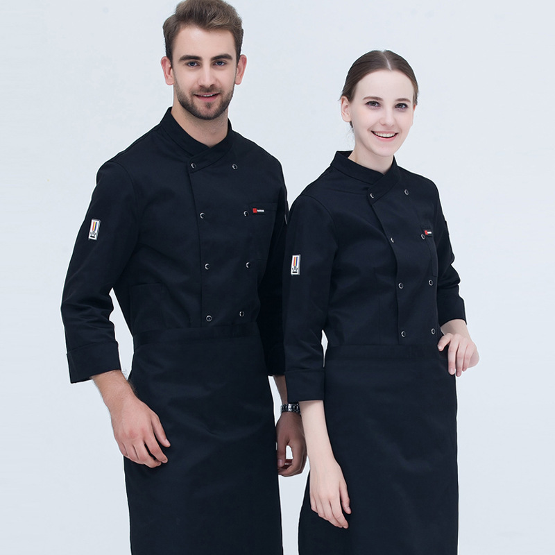Uniformes de chef personalizados de alta gama, ropa de trabajo de chef de manga corta, transpirable y resistente al desgaste, uniformes de cocina de hotel de manga larga para hornear y cocinar en caliente para mujeres
