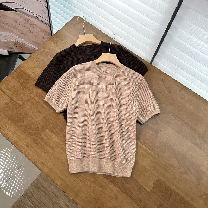 Ren Suixi's Same Style High-End Version Lp Early Spring New Waffle Knit Cashmere Short-Sleeve Women's Round-Neck Set Ren Suixi's Same Style High-End Version Lp Early Spring New Waffle Knit Cashmere Short-Sleeve Women's Round-Neck Set