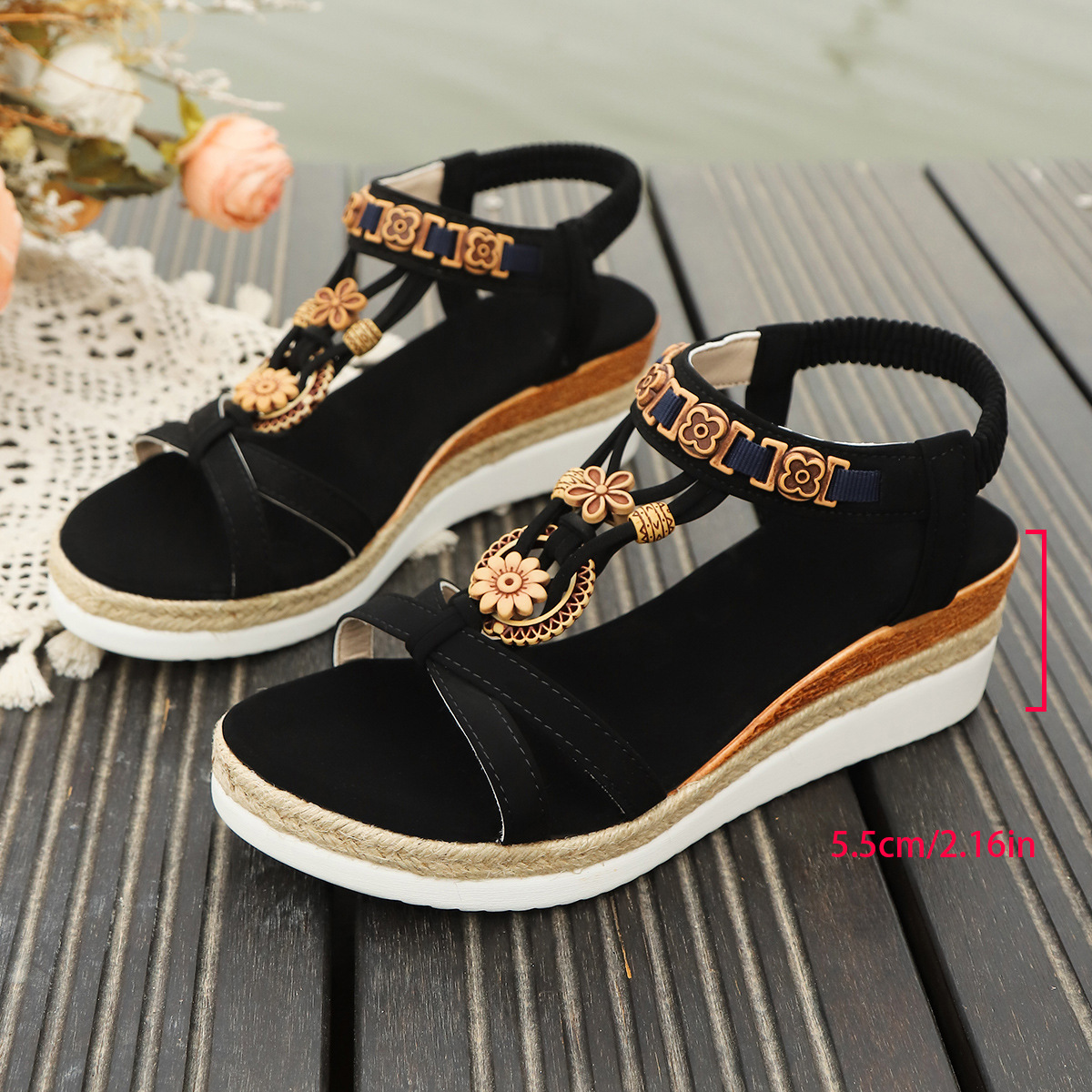 Women's Wedge Sandals Open Toe plus Size Platform Elastic Roman Summer Heeled Sandals_voghion.com