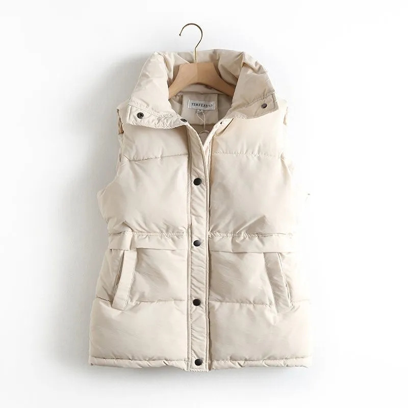 Cotton Vest for Women, Short Style, Autumn and Winter New Korean Style down Cotton Jacket, Loose and Versatile Outerwear, Stand Collar Vest