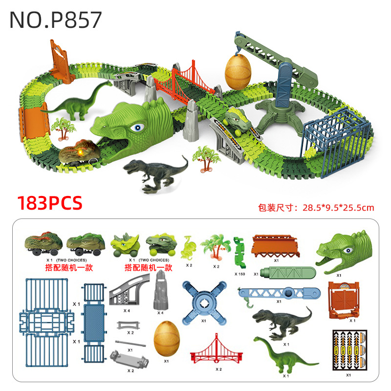 Cross-border Electric Dinosaur Rail Car Scene Puzzle DIY Stitching Building Blocks Project Roller Coaster Set Children's Toys