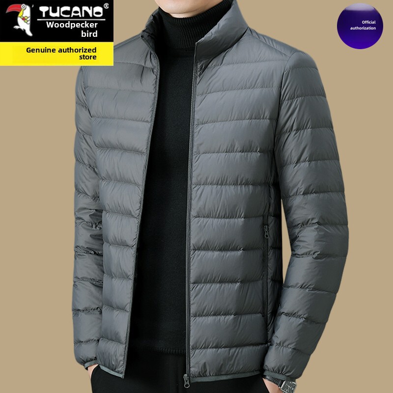 Woodpecker Lightweight down Jacket Men's Winter New Ultra-Thin Stand Collar Short Dad Warm Liner Jacket