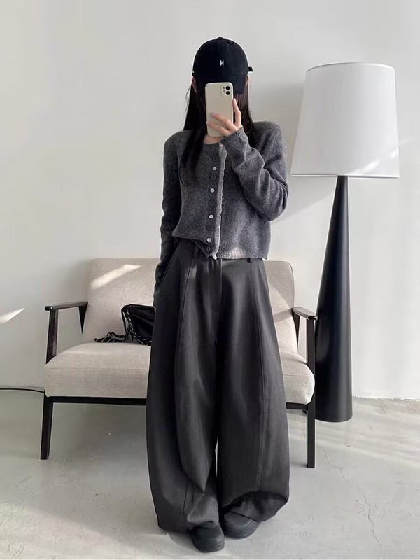 灰色高级感西装裤女2025早秋新款大码梨型身材宽松高腰显瘦阔腿裤|undefined