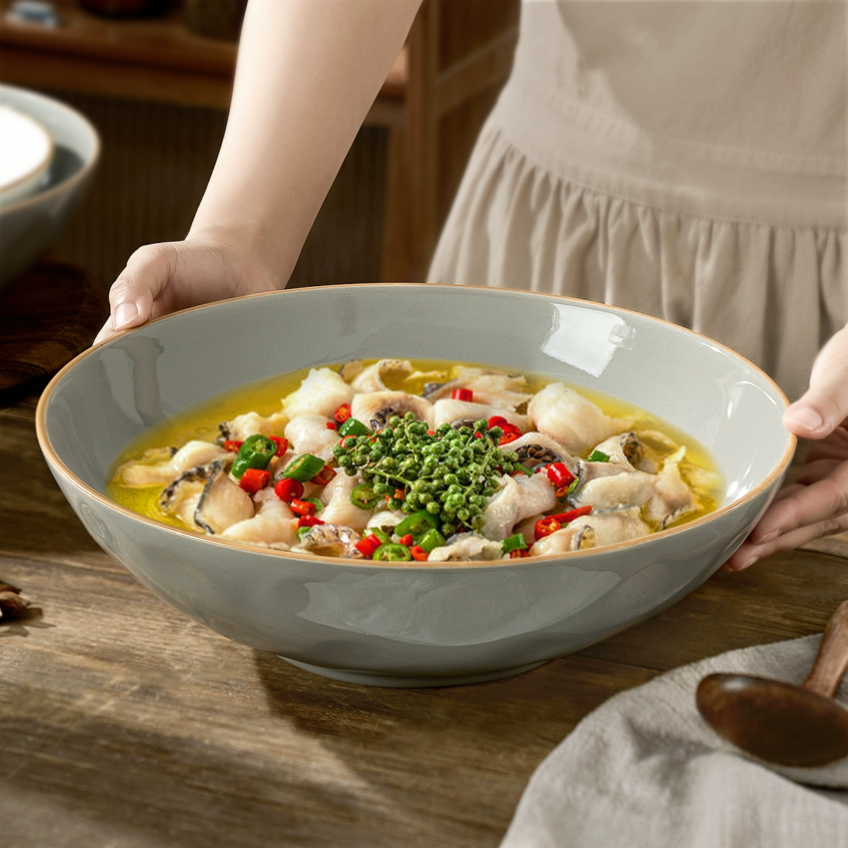 Большая миска для домашнего супа из маринованной рыбы, очень большая керамическая тарелка, 12inch суповые миски большой емкости для вареной рыбы.