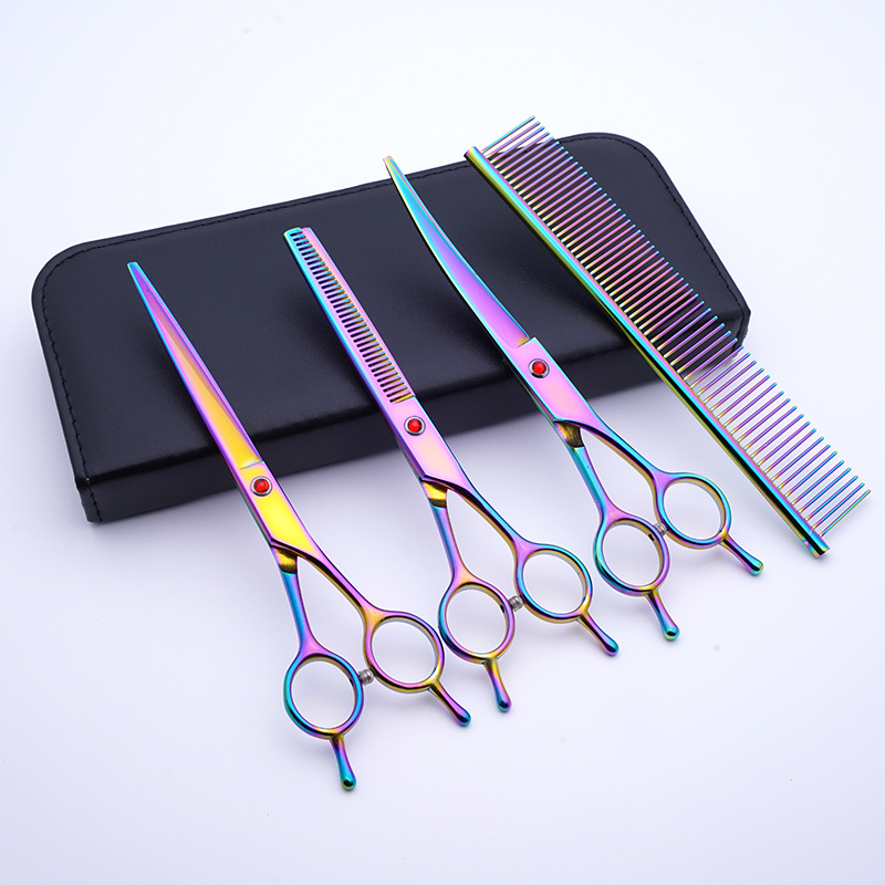 Directo de fábrica de acero inoxidable negro de oro de 7 pulgadas tijeras de belleza para mascotas perro de corte de pelo Teddy Barber tijeras traje