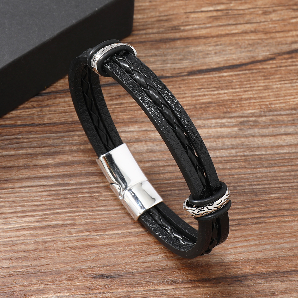 13g Weight Bracelets Classification Alloy, Leather Rope Chain Material Woven Chain Chain Type 1 Piece Quantity Retro Classic Style Geometric Pu Leather Alloy Men's Bracelets Men Cord & Leather Bracelets