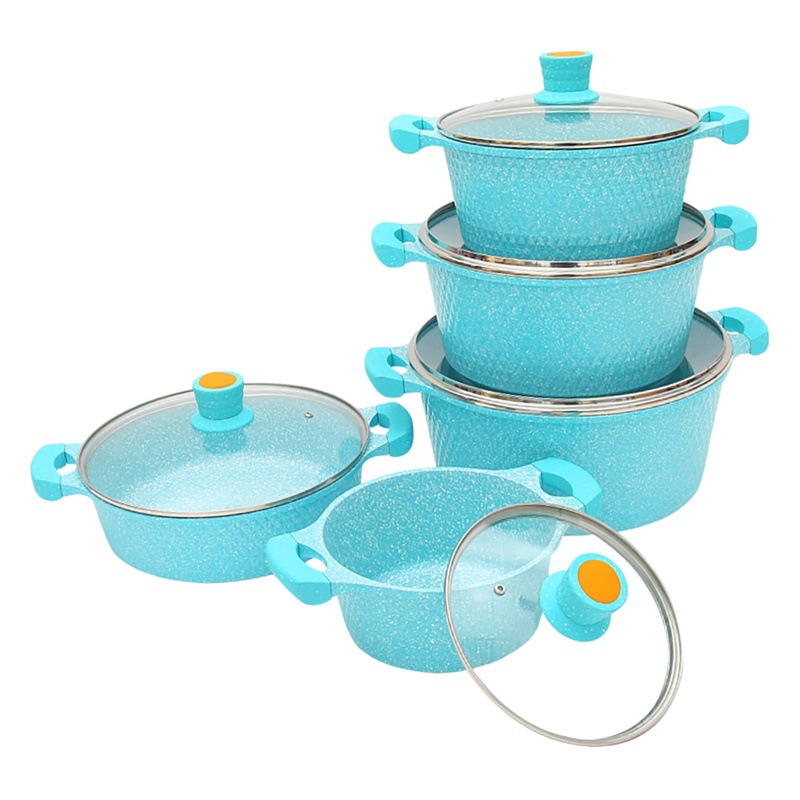 Traje de olla de aluminio al por mayor transfronteriza maifan Piedra olla antiadherente olla de sopa doméstica olla de 10 piezas olla al por mayor