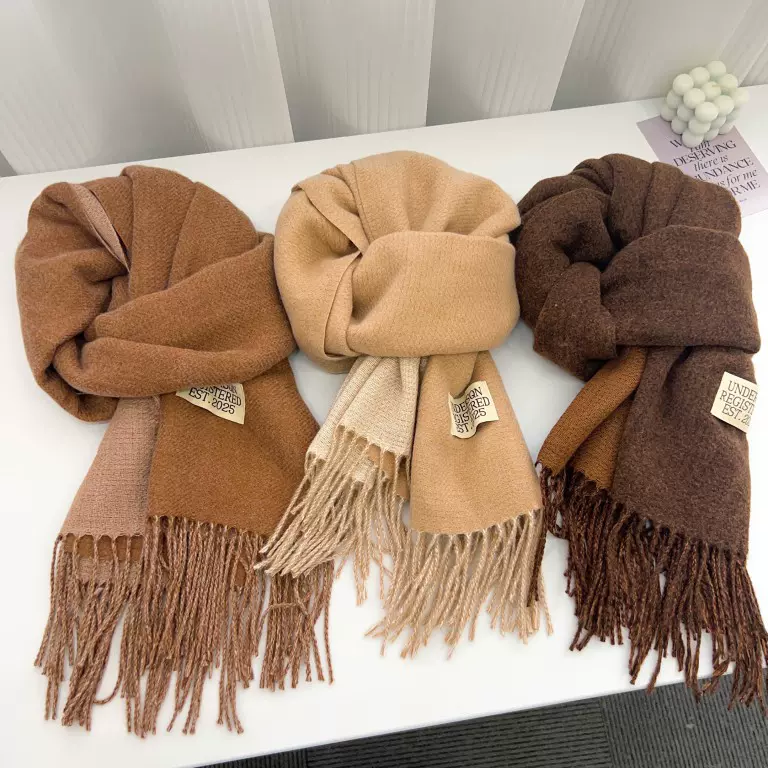 2025新款韩版软糯纯色双面围巾女冬季仿羊绒披肩两用加厚保暖围脖