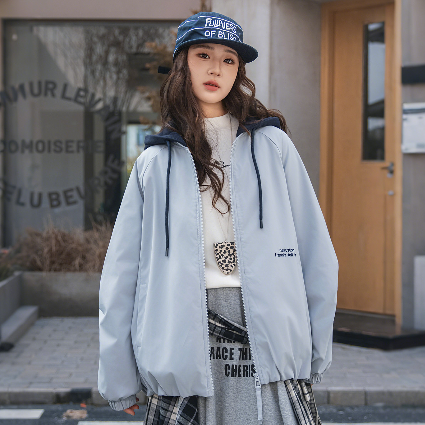 2335初中学生夹克连帽外套新款少女大童工装棒球服棉服秋冬季上衣
