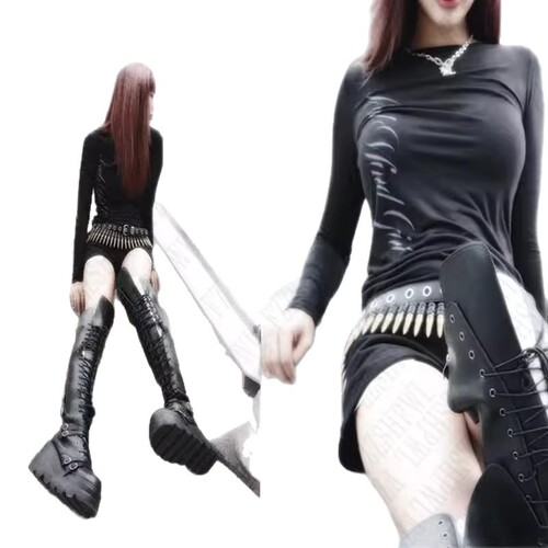 2026 spring and autumn new style slim Y2K style women's print Gothic personality hot girl long-sleeved T-shirt shirt top wholesale