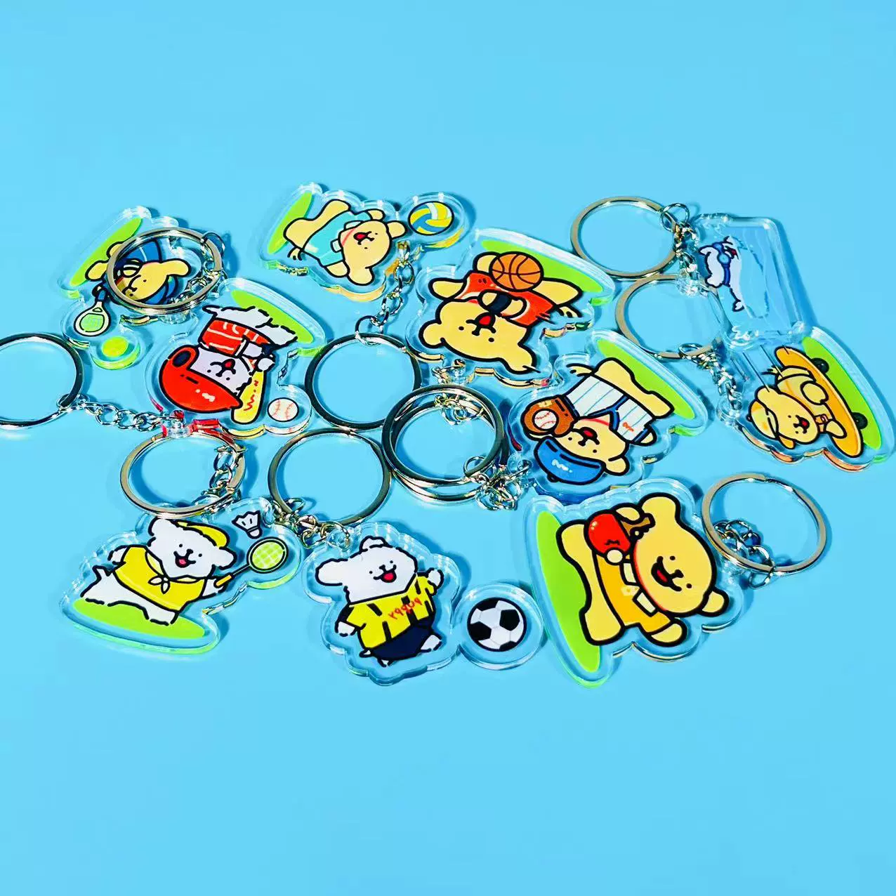 Линия щенок баскетбол футбол настольный теннис перья теннис спортивный брелок рюкзак школьная сумка подвеска аксессуары украшения