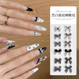 Internet Popular Bow Nail Art Accessories Simple Black and White Plaid Ribbon Bow Resin Nail Art Accessories