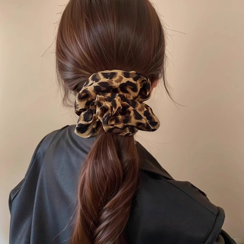 Leopardo anillo de cabello de intestino grande cuerda de cuero super grande correa de correa de cabello de alta calidad de mujer cuerda de cabello de cola de caballo de alta elasticidad y durabilidad