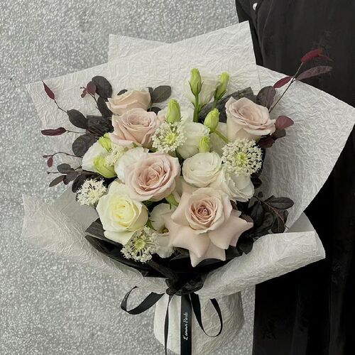Handmade stone grain paper texture wrinkled art paper flower bouquet wrapping paper light luxury fashion floral wrapping paper