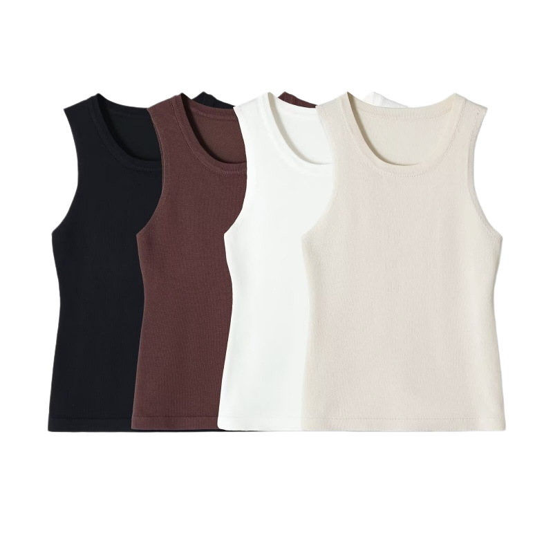 Summer solid color tank top with a round collar sleevless