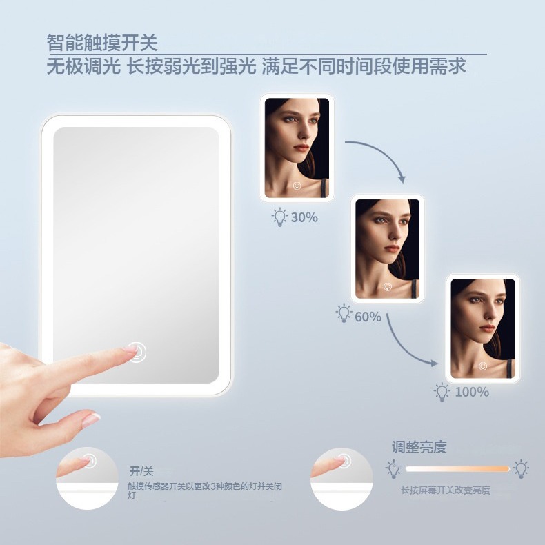 Espejo de maquillaje led de batería Espejo de regalo de belleza con luz Placa de escritorio plegable portátil Espejo de maquillaje led con soporte