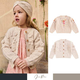 现货LM秋冬新款花朵刺绣女童套头毛衣开衫外套精致百搭款长袖毛衣