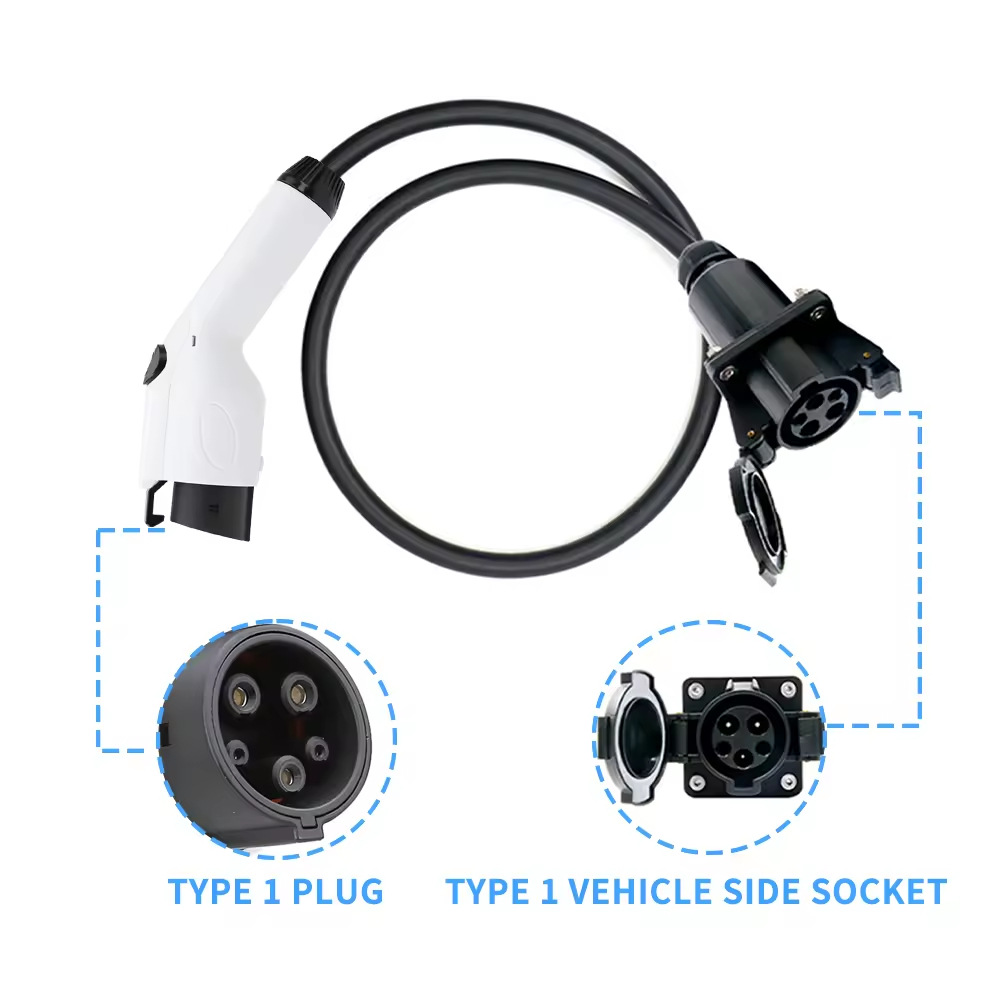 美标T1插头适配器至T1车辆侧插座 32A电动汽充电桩延长线EV适配器