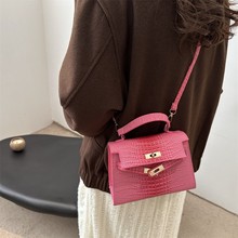 小众感时尚凯莉包2025秋冬新款鳄鱼纹单肩斜挎通勤小方包