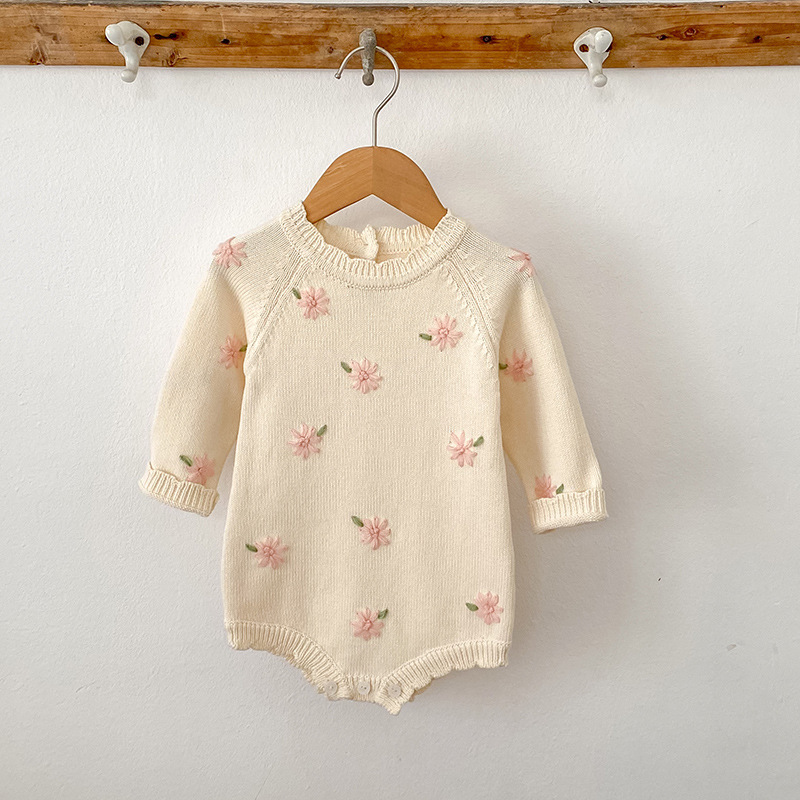 新生児服秋の新しい手刺繍長袖ニットセーター女の赤ちゃんカバーオールジャンプスーツ|undefined