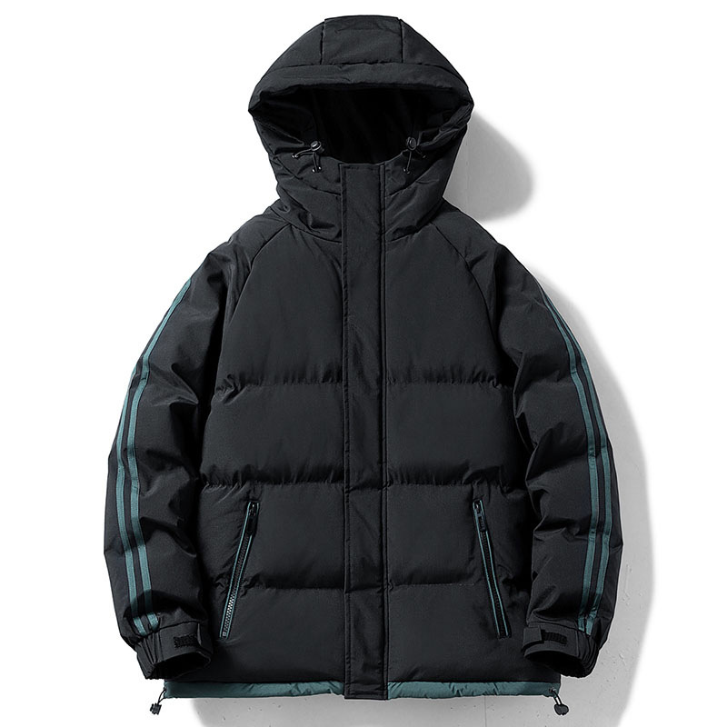 Winter color-blocked hooded sports cotton jacket for men, loose-fitting, thickened, warm, casual outerwear, trendy brand, slimming and versatile style