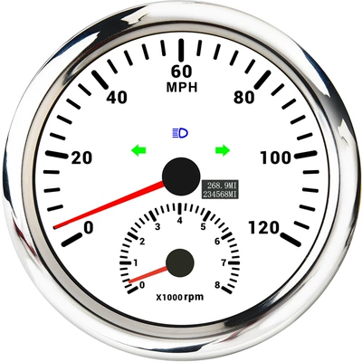 speed with turn signal | automobile instrument - silver-edge-white-background-0-120mph
