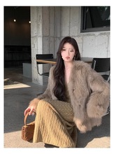 显瘦V领毛毛外套女年轻新款2014毛绒上衣大衣女装毛茸茸保暖黑色