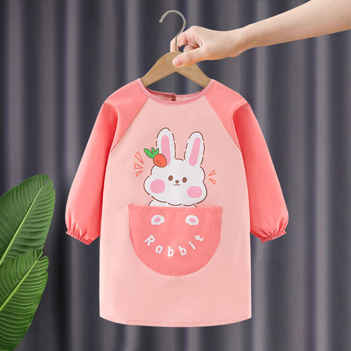 Children's aprons, boys' painting clothes, mid-length protective clothing, long-sleeved waterproof and oil-proof baby eating smocks, girls and older children