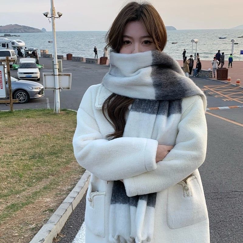 Vinterhalsduk för damer gradient mohair sjal varm tjock_voghion.com