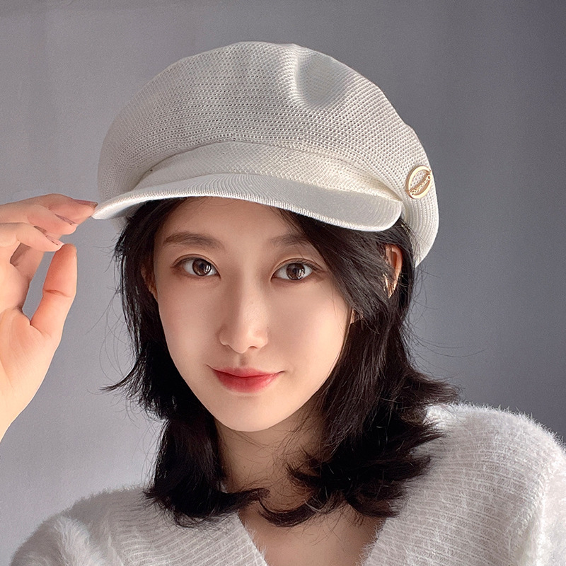 Spring and Summer Windproof Sunscreen Hat Knitted Breathable Sunshade Anti-UV Beret All-match Casual Face Shown Small Hat