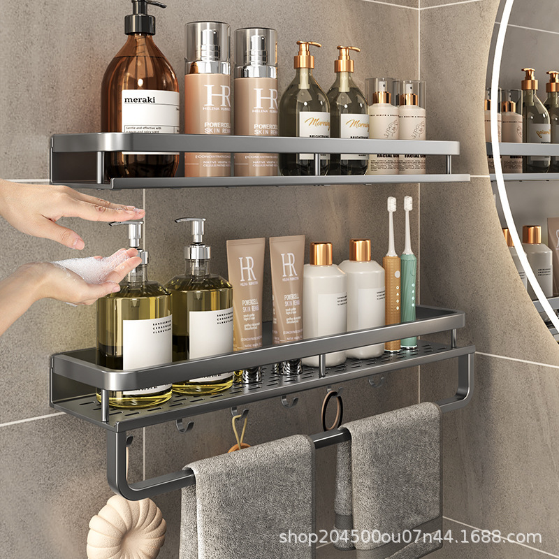No-Drill Tray Bathroom Storage Rack, Wall-Mounted Washroom Sink Shelf, Kitchen Spice Storage Rack