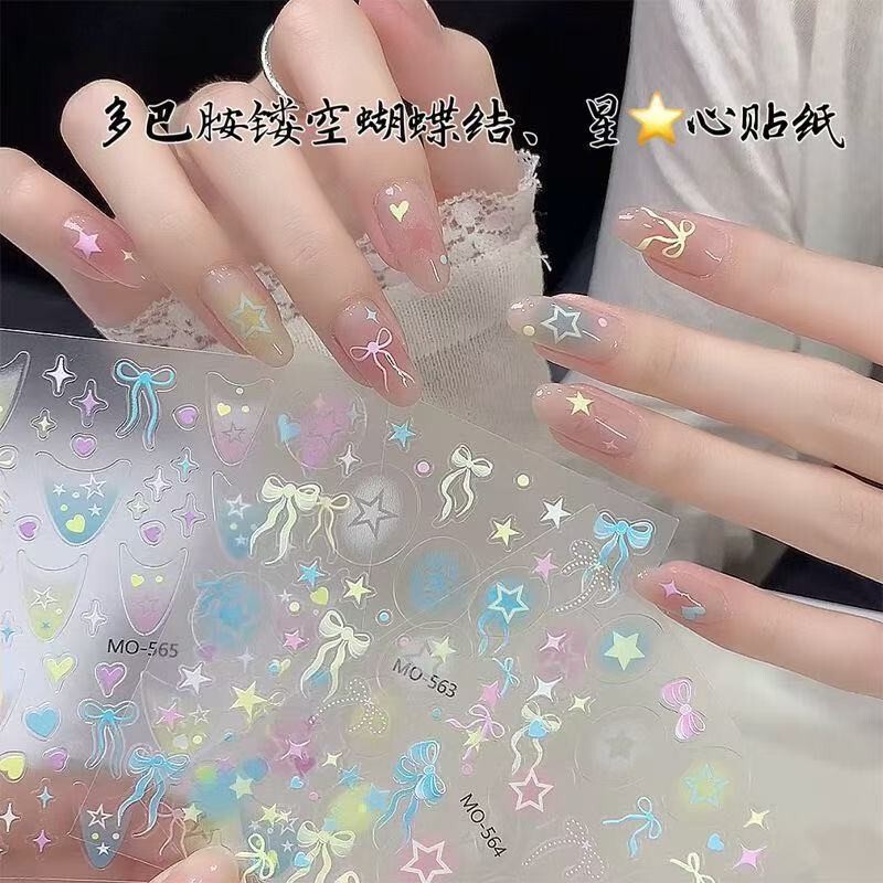 New Summer Dopamine Hollow Pat Nail Art Stickers Candy Color Bow Five-Pointed Star Nail Decals New Summer Dopamine Hollow Pat Nail Art Stickers Candy Color Bow Five-Pointed Star Nail Decals