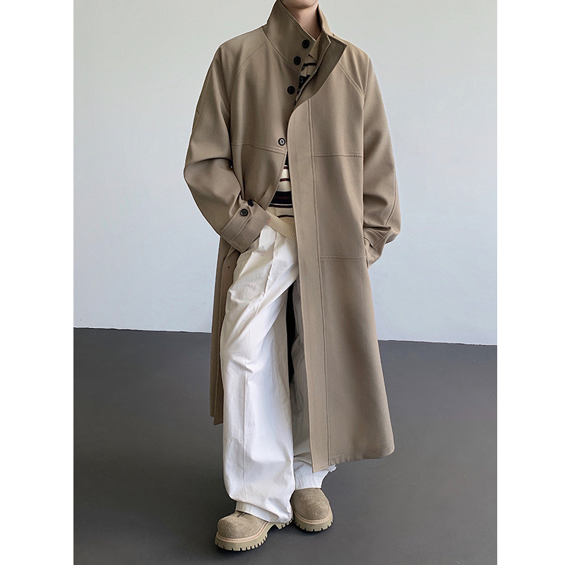 Cross-Border Foreign Trade Stand-Collar Mid-Length Trench Coat for Men 2026 Spring and Autumn Casual Single-Breasted British Style Coat