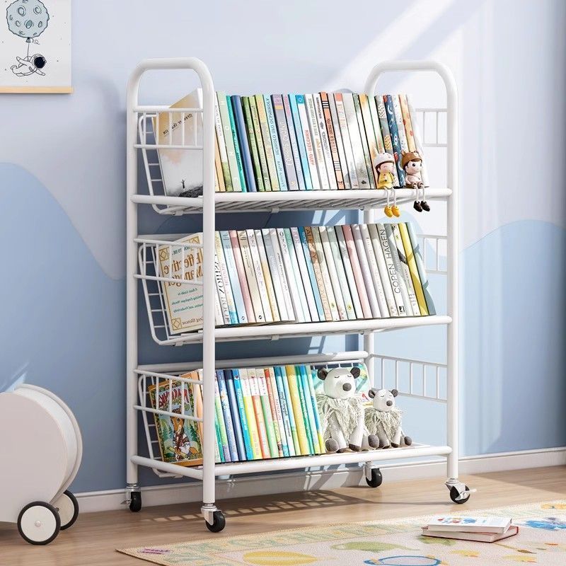 Bookshelf Floor-Standing Storage Rack Mobile Wheeled Multi-Layer Household Children's Snack Storage Trolley Simple Iron Bookcase