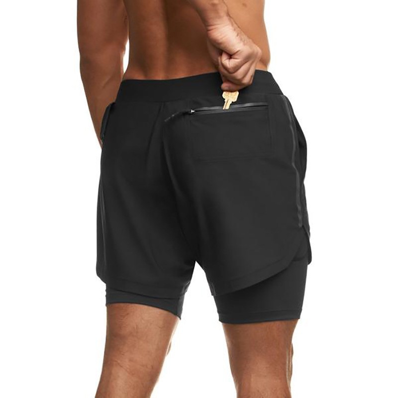Pantalones cortos deportivos de fitness para hombres, seda de hielo elástica de cuatro lados, pantalones dobles sueltos y transpirables, pantalones cortos de cinco puntos, hombres