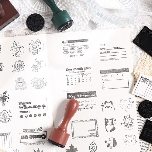 Cross-border wooden handle rubber stamp DIY journal stamp Wood-made seal stamp material journal stamp